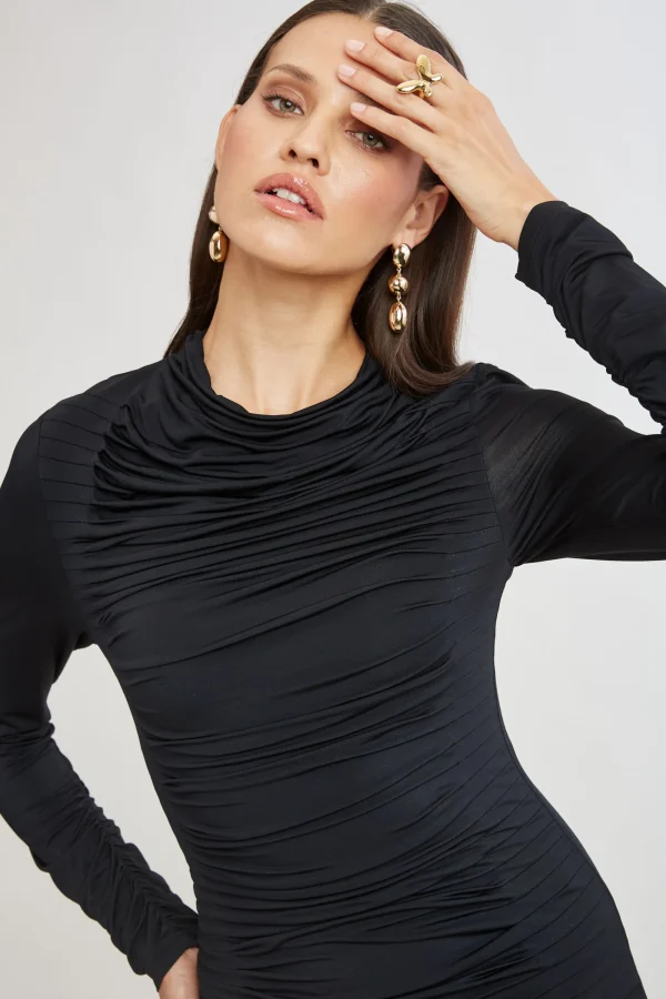 Elie Tahari Dresses & Jumpsuits | Long Sleeve Dresses-Pleat Detail Matte Jersey Dress