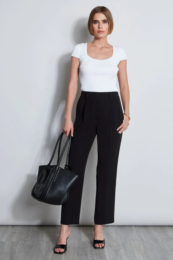 Elie Tahari Bottoms-Pleated Straight Leg Pull On Pant