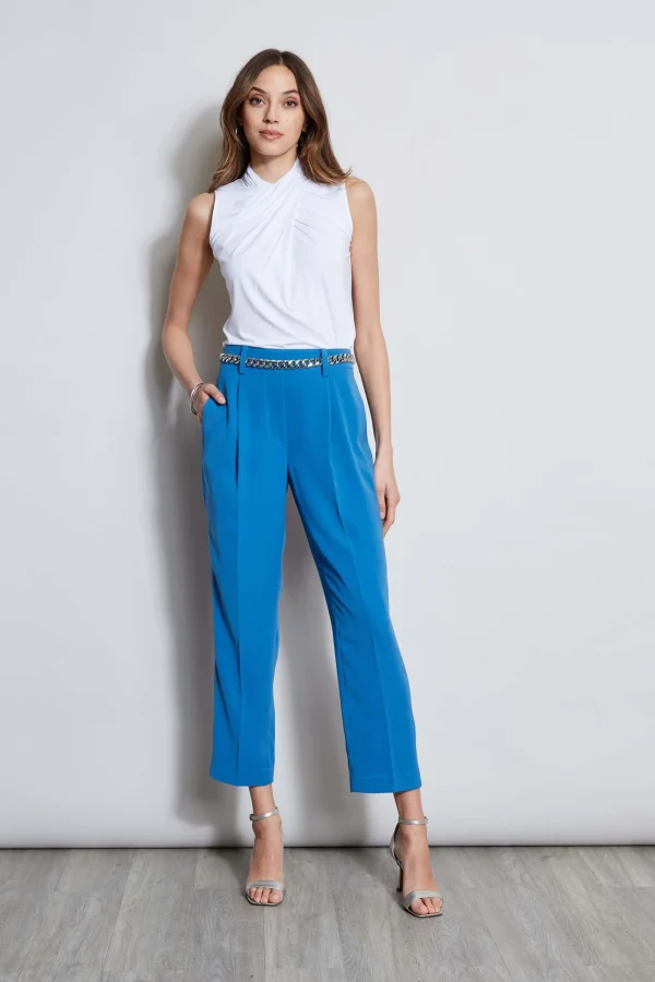 Elie Tahari Bottoms-Pleated Straight Leg Pull On Pant