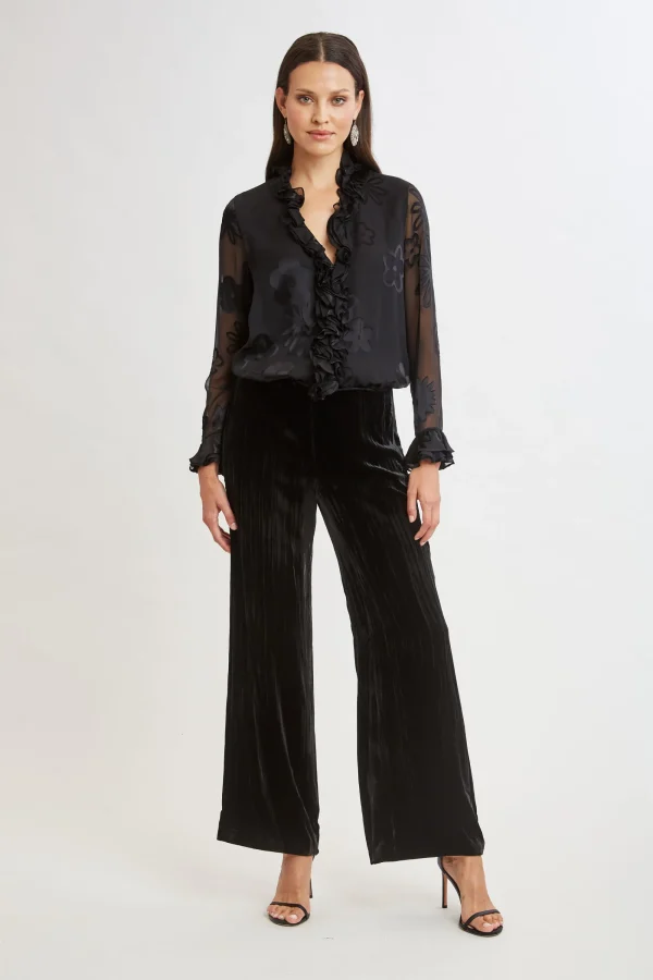 Elie Tahari Bottoms | Suiting-Plisse Velvet Fluid Pant