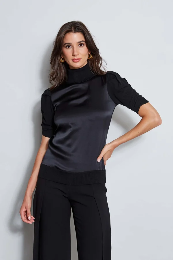 Elie Tahari Tops & Sweaters-Puff Sleeve Satin Front Sweater