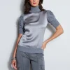 Elie Tahari Tops & Sweaters-Puff Sleeve Satin Front Sweater