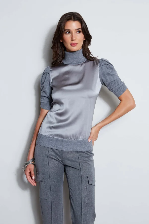 Elie Tahari Tops & Sweaters-Puff Sleeve Satin Front Sweater