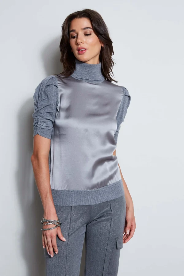 Elie Tahari Tops & Sweaters-Puff Sleeve Satin Front Sweater