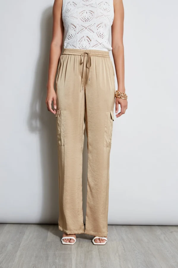 Elie Tahari Bottoms-Relaxed Satin Cargo Pant