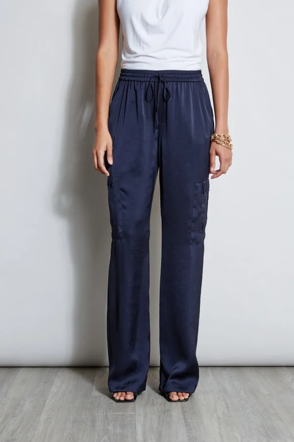 Elie Tahari Bottoms-Relaxed Satin Cargo Pant