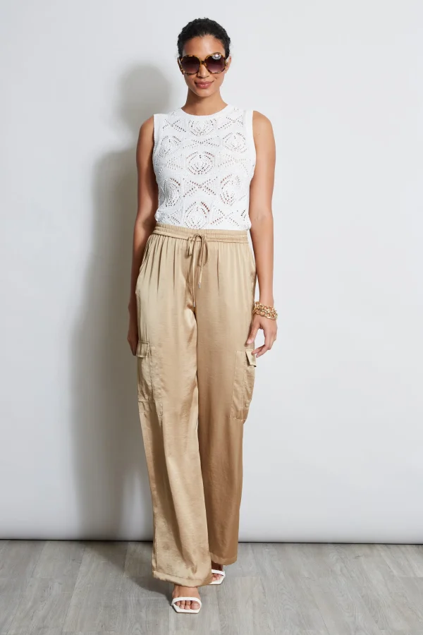 Elie Tahari Bottoms-Relaxed Satin Cargo Pant