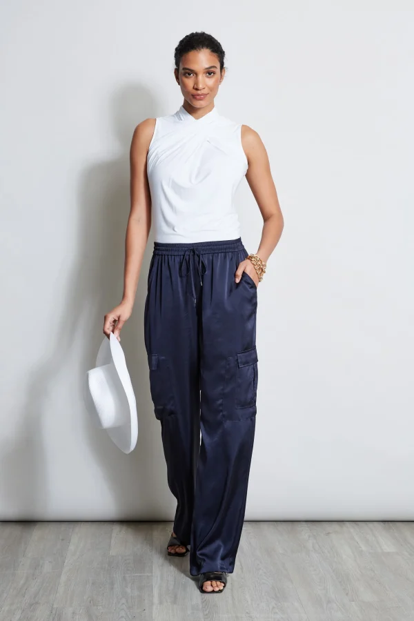 Elie Tahari Bottoms-Relaxed Satin Cargo Pant