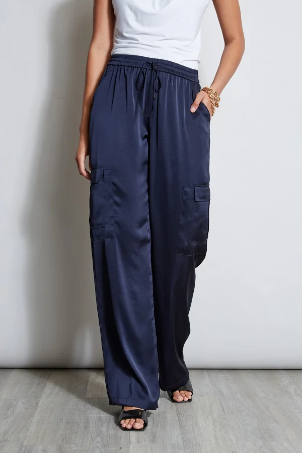 Elie Tahari Bottoms-Relaxed Satin Cargo Pant