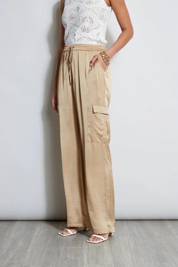 Elie Tahari Bottoms-Relaxed Satin Cargo Pant