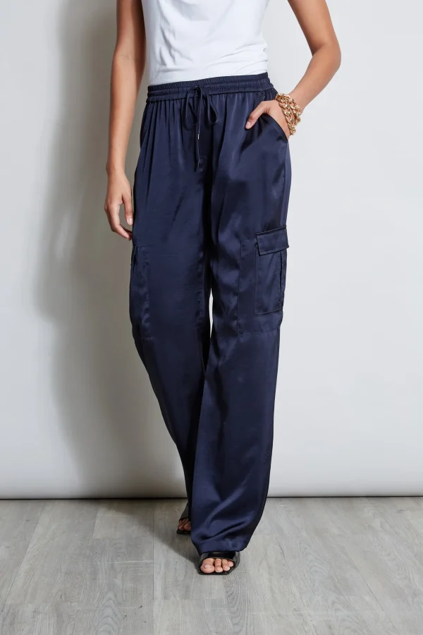 Elie Tahari Bottoms-Relaxed Satin Cargo Pant