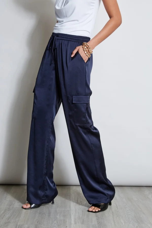 Elie Tahari Bottoms-Relaxed Satin Cargo Pant