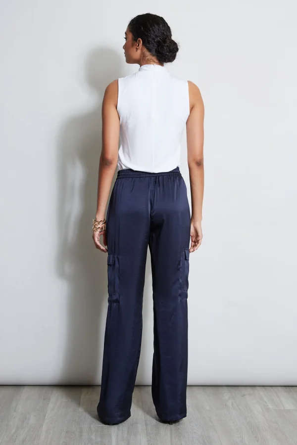 Elie Tahari Bottoms-Relaxed Satin Cargo Pant