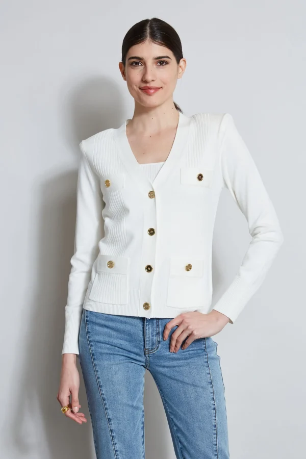 Elie Tahari Tops & Sweaters-Rib Button Sweater