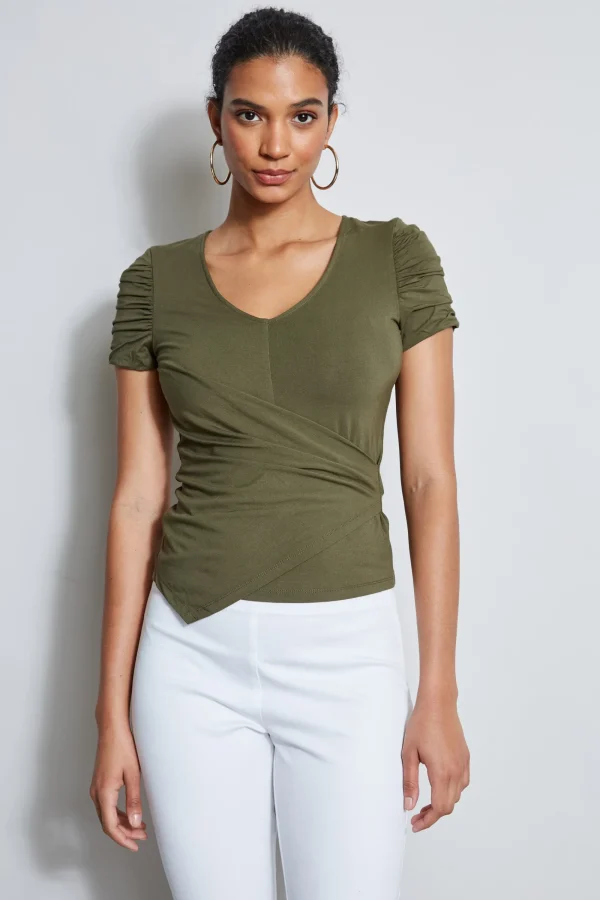 Elie Tahari Tops & Sweaters-Ruched Sleeve V-Neck Knit