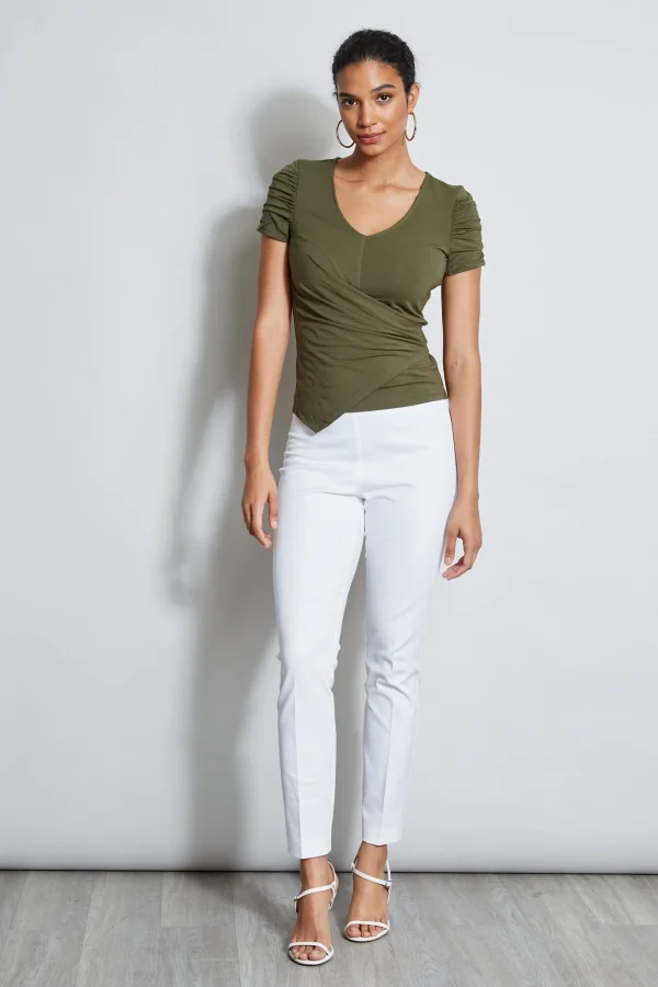 Elie Tahari Tops & Sweaters-Ruched Sleeve V-Neck Knit