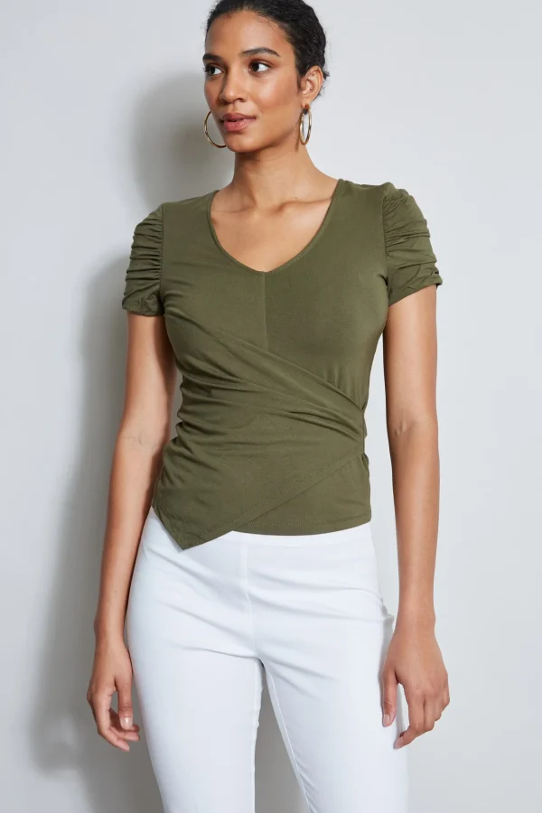 Elie Tahari Tops & Sweaters-Ruched Sleeve V-Neck Knit