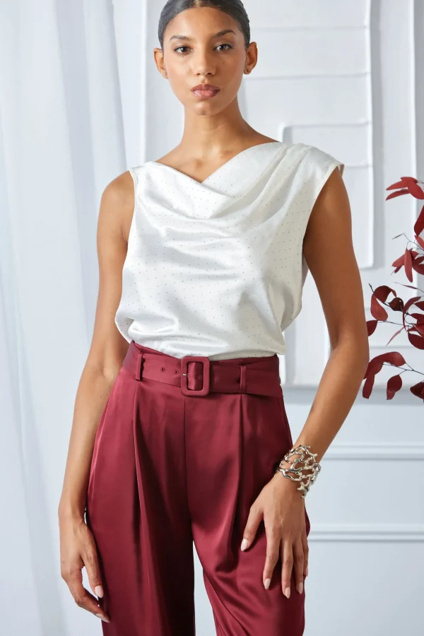 Elie Tahari Tops & Sweaters-Satin Crystal Cowl Top