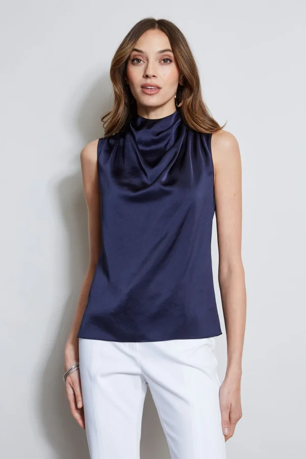 Elie Tahari Tops & Sweaters-Satin Draped Neck Top