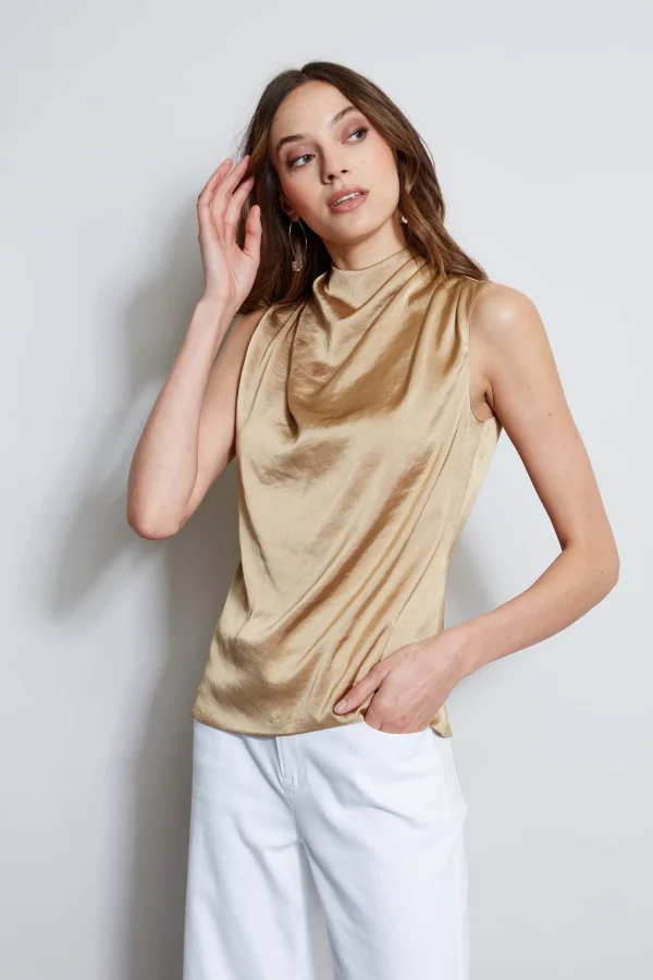 Elie Tahari Tops & Sweaters-Satin Draped Neck Top