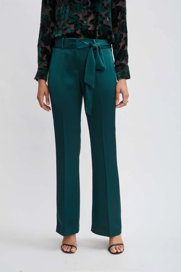 Elie Tahari Bottoms-Satin Fit & Flare Sash Pant