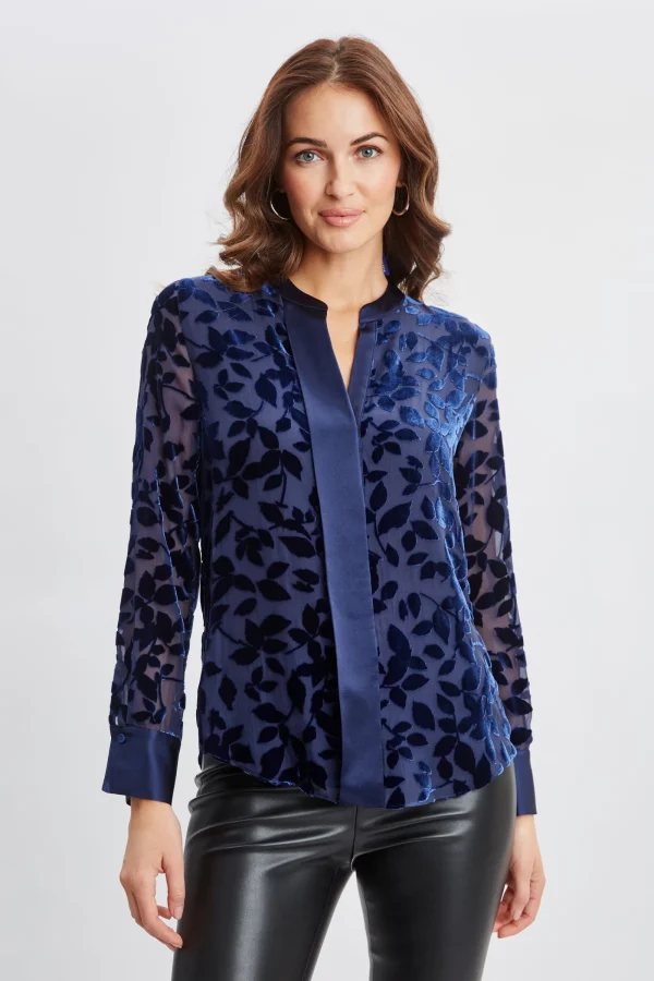 Elie Tahari Tops & Sweaters-Satin Velvet Burnout Shirt