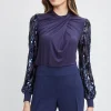 Elie Tahari Tops & Sweaters-Sequin Sleeve Twist Neck Knit