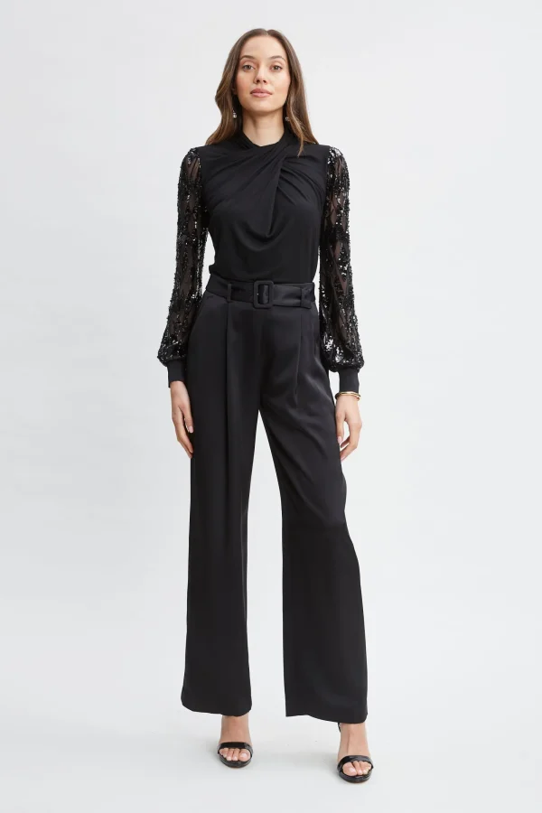 Elie Tahari Tops & Sweaters-Sequin Sleeve Twist Neck Knit