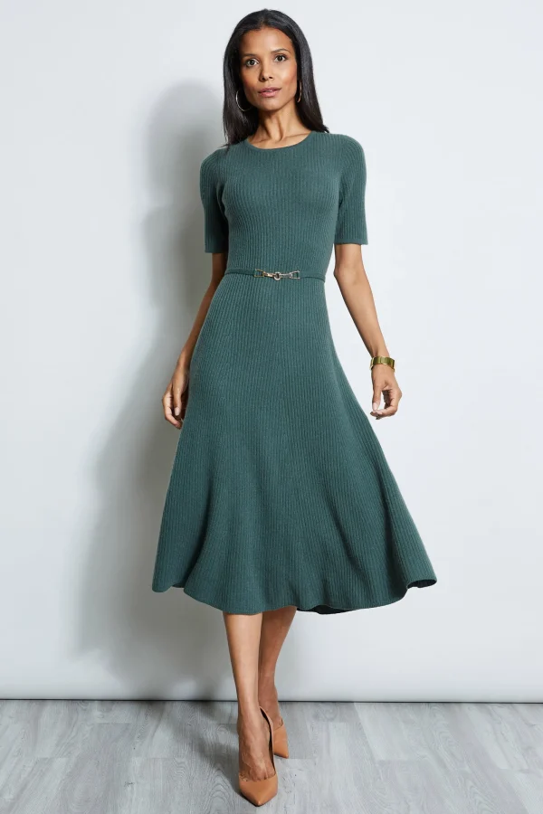 Elie Tahari Short Sleeve Dresses | Midi Dresses-Short Sleeve Cashmere Belted Dress