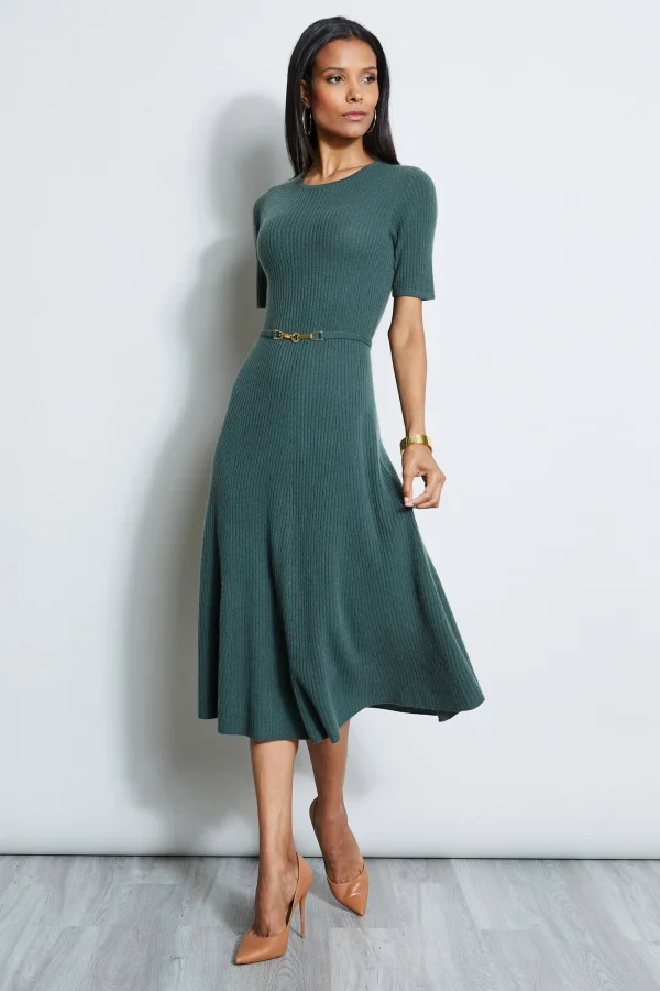 Elie Tahari Short Sleeve Dresses | Midi Dresses-Short Sleeve Cashmere Belted Dress