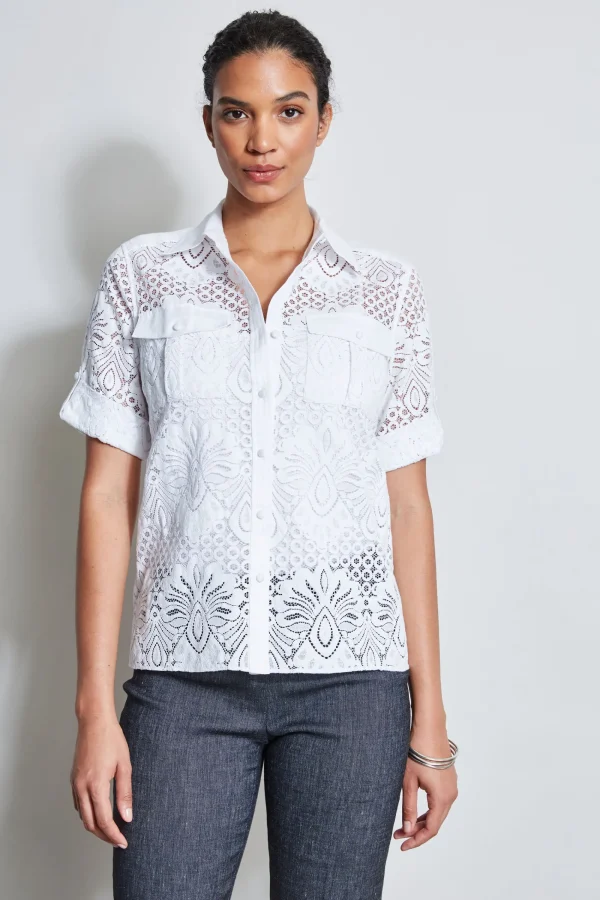 Elie Tahari Tops & Sweaters-Short Sleeve Lace Utility Shirt