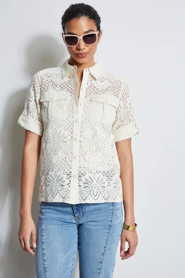 Elie Tahari Tops & Sweaters-Short Sleeve Lace Utility Shirt