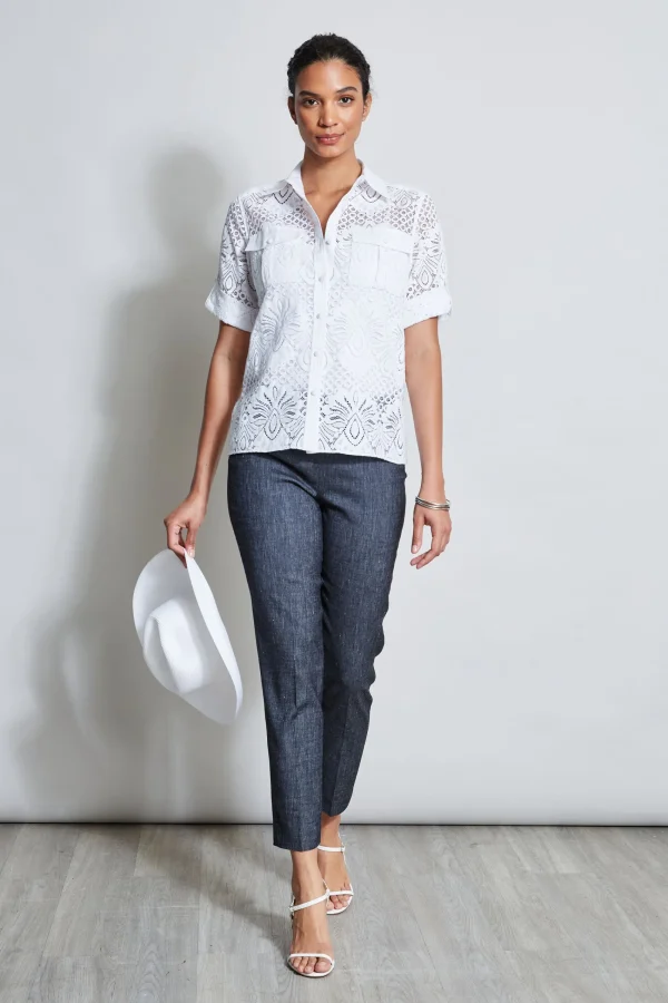 Elie Tahari Tops & Sweaters-Short Sleeve Lace Utility Shirt