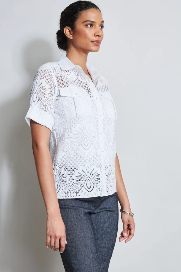 Elie Tahari Tops & Sweaters-Short Sleeve Lace Utility Shirt