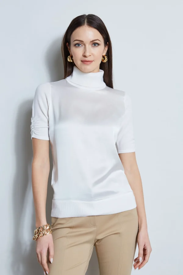 Elie Tahari Tops & Sweaters-Short Sleeve Satin Front Sweater