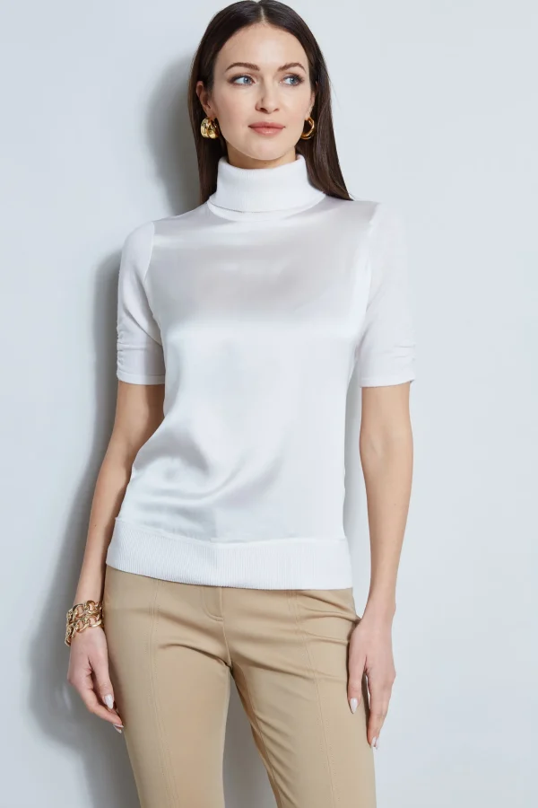 Elie Tahari Tops & Sweaters-Short Sleeve Satin Front Sweater