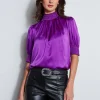 Elie Tahari Tops & Sweaters | Suiting-Short Sleeve Silk Satin Smocked Shirt