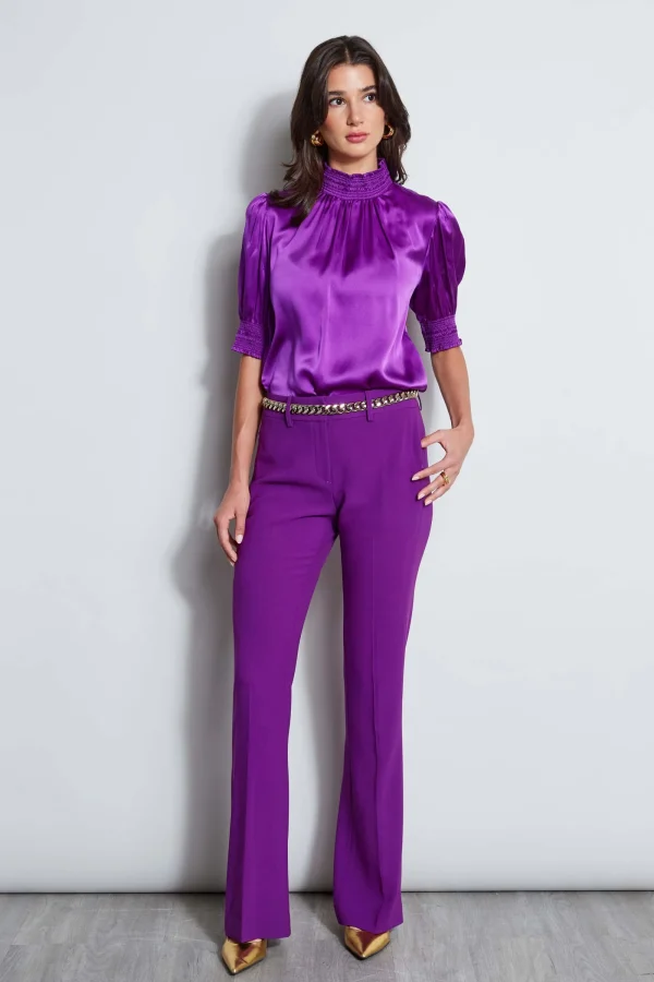 Elie Tahari Tops & Sweaters | Suiting-Short Sleeve Silk Satin Smocked Shirt