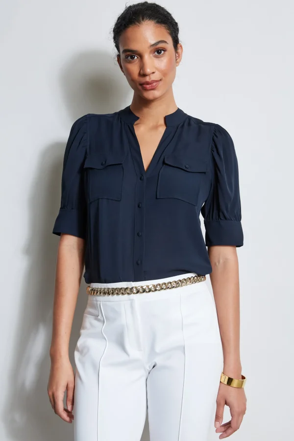 Elie Tahari Tops & Sweaters-Short Sleeve Silk Utility Shirt