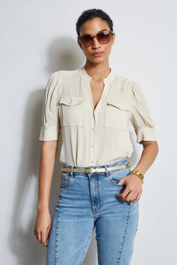 Elie Tahari Tops & Sweaters-Short Sleeve Silk Utility Shirt