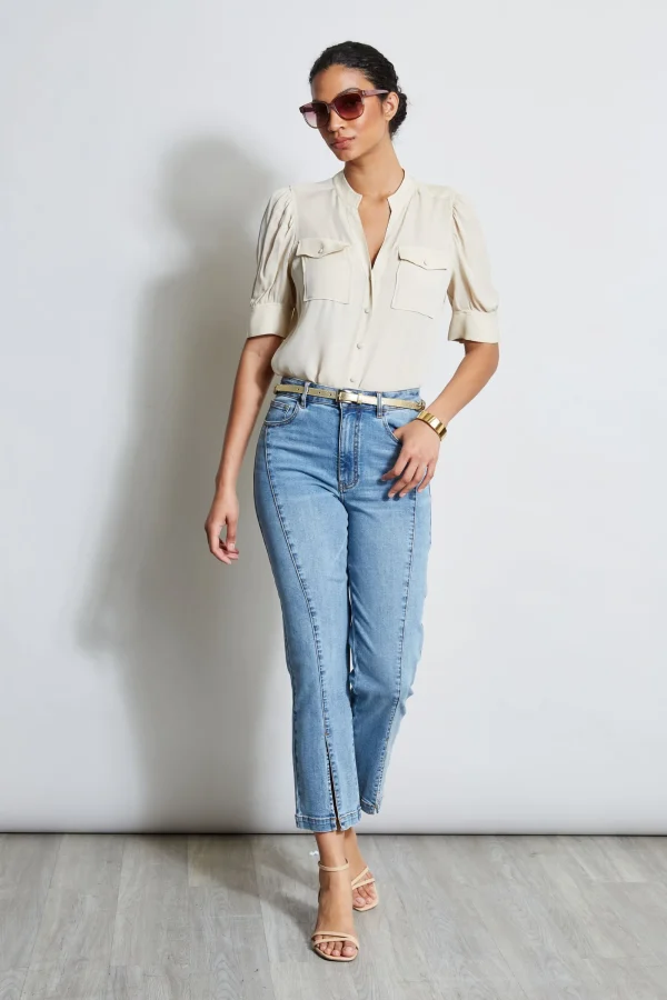 Elie Tahari Tops & Sweaters-Short Sleeve Silk Utility Shirt