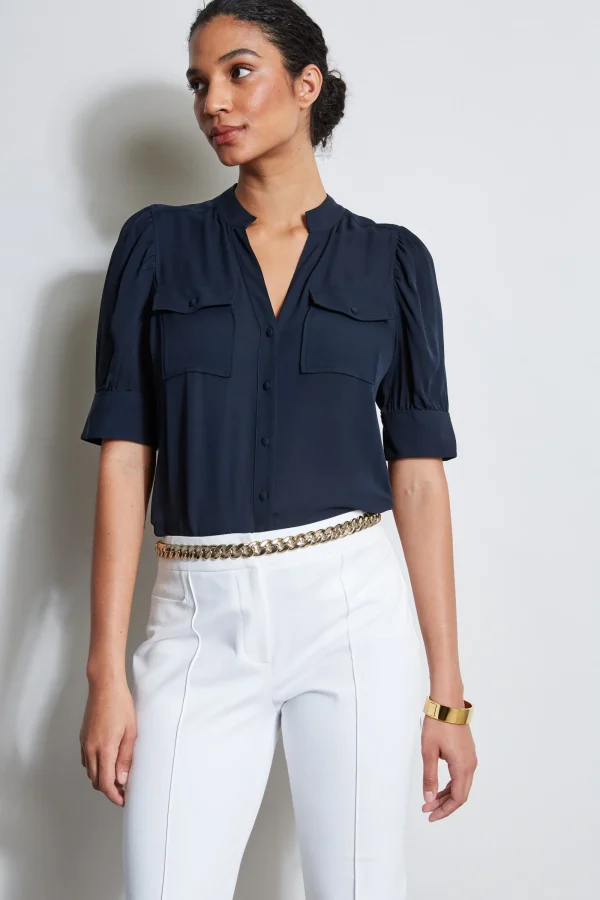 Elie Tahari Tops & Sweaters-Short Sleeve Silk Utility Shirt