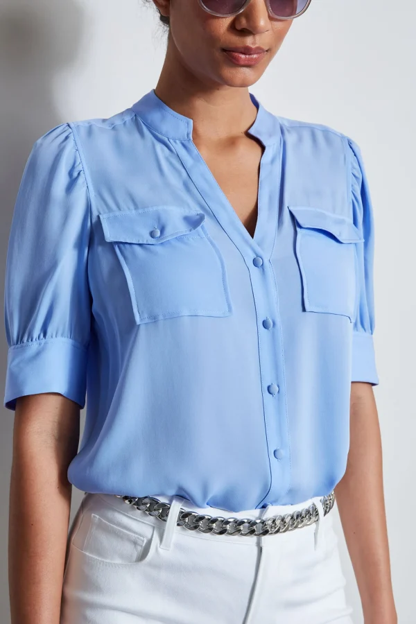 Elie Tahari Tops & Sweaters-Short Sleeve Silk Utility Shirt