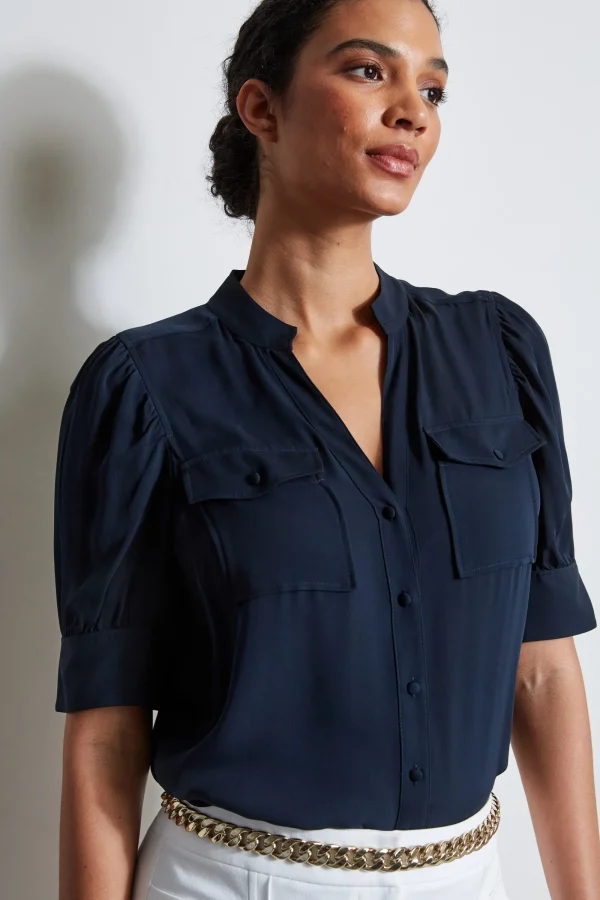 Elie Tahari Tops & Sweaters-Short Sleeve Silk Utility Shirt