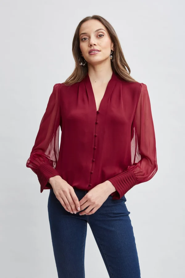 Elie Tahari Tops & Sweaters-Silk Blouson Button Shirt