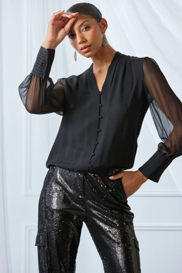 Elie Tahari Tops & Sweaters-Silk Blouson Button Shirt