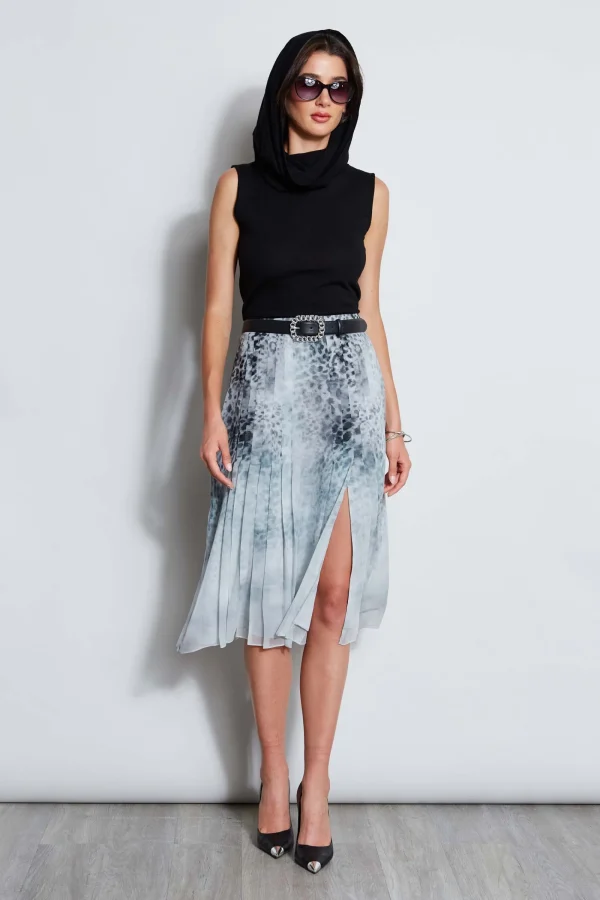 Elie Tahari Bottoms-Silk Chiffon Pleated Cheetah Skirt