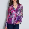 Elie Tahari Tops & Sweaters-Silk Chiffon Tossed Floral Ruffle Shirt