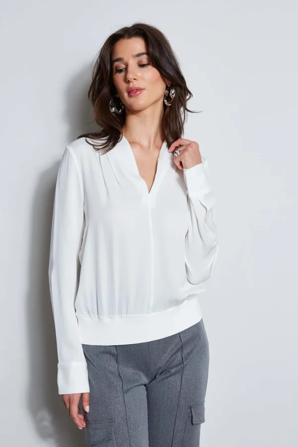 Elie Tahari Tops & Sweaters-Silk Contour Neck Rib Trim Shirt