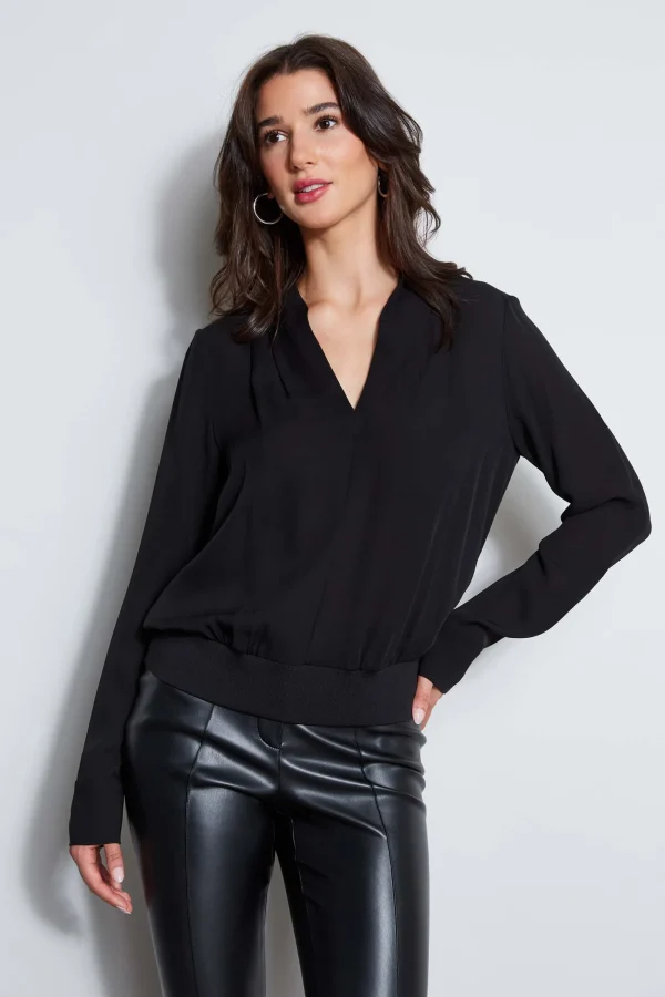 Elie Tahari Tops & Sweaters-Silk Contour Neck Rib Trim Shirt